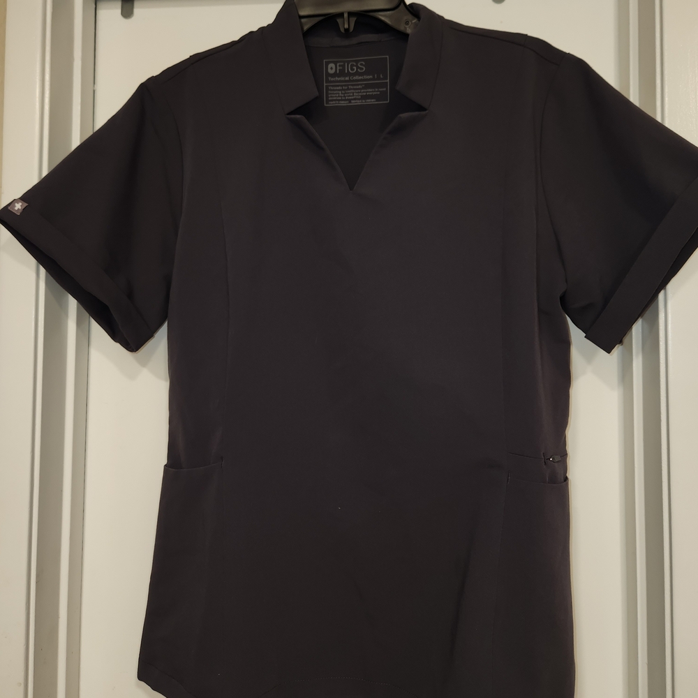 Figs Womans Inala Charcoal Gray Scrub Shirt, L